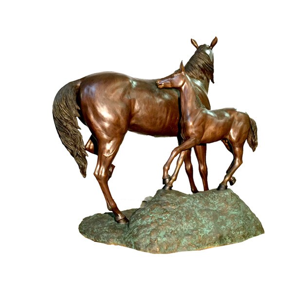Mare and Foal Life Size Bronze Horse Pair Colt Baby with Mother Horse